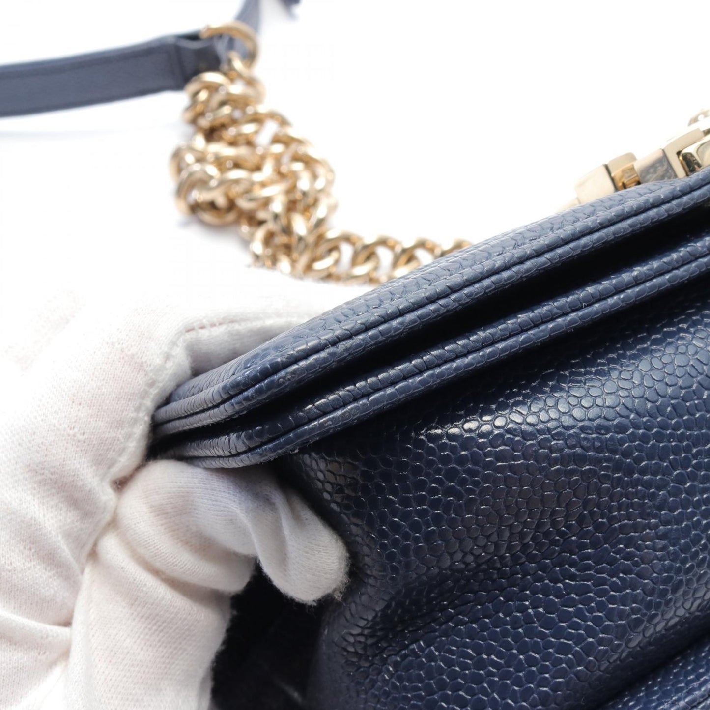 Chanel Boy Caviar Shoulder Bag Navy