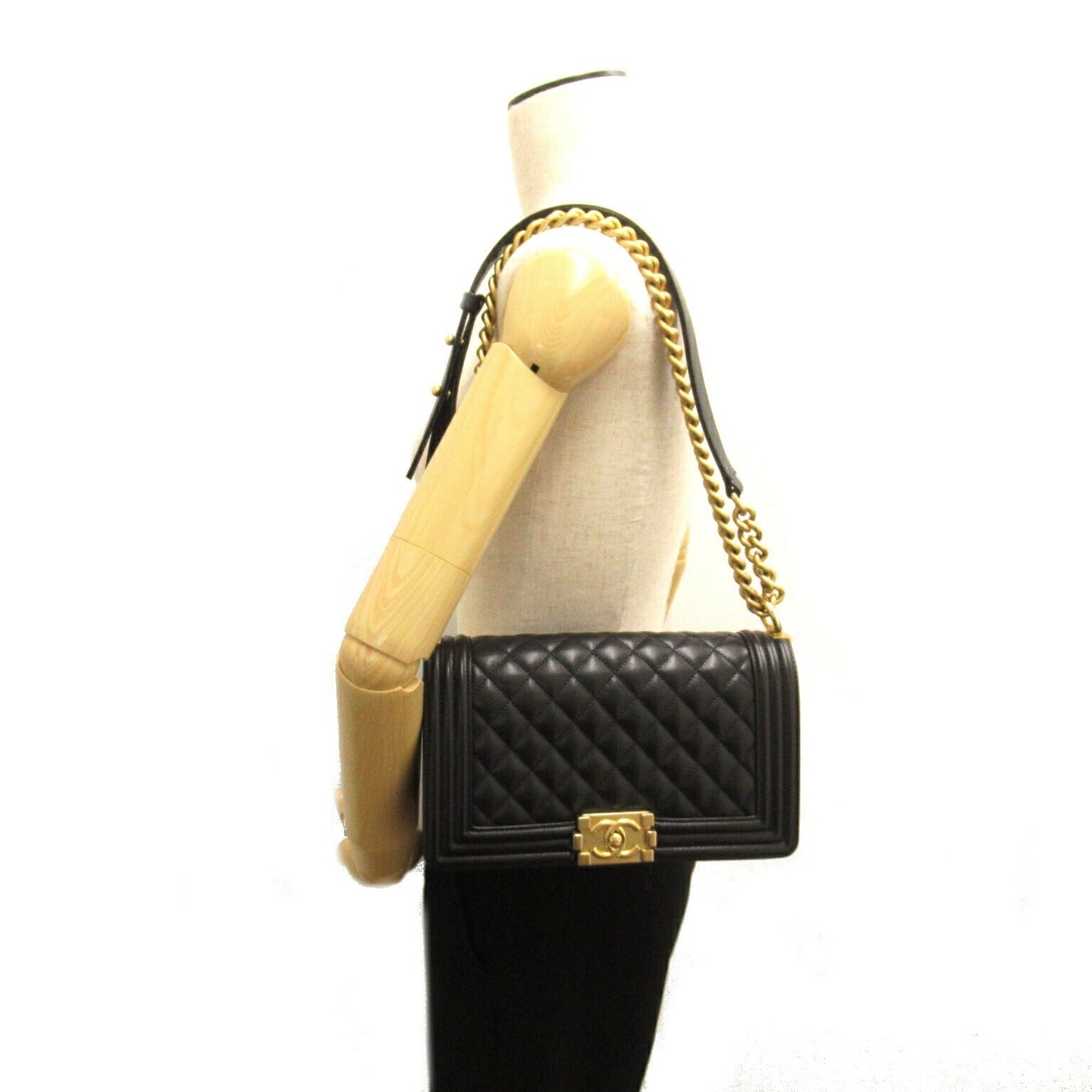 Chanel Boy Chain Shoulder Bag Black Caviar