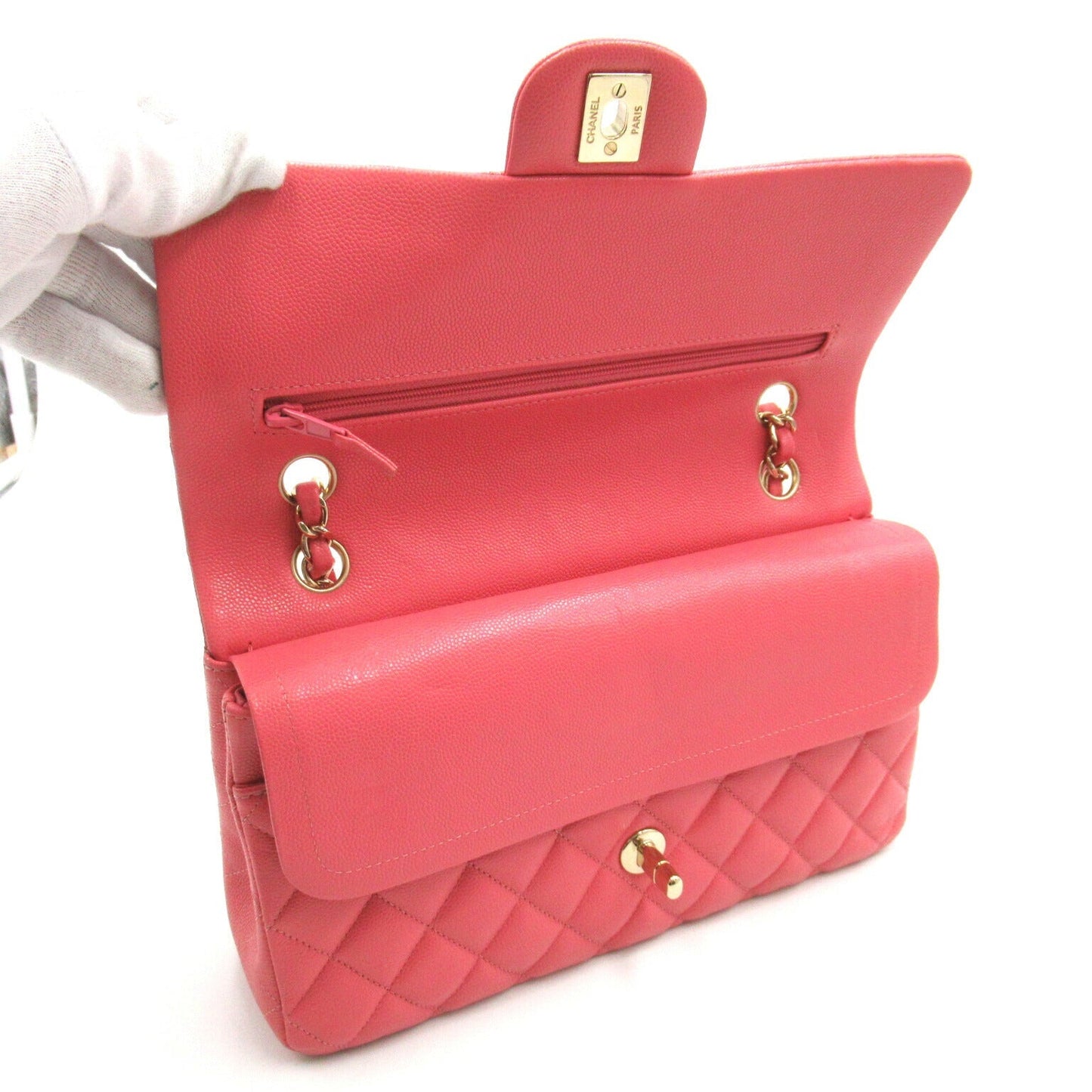 Chanel Caviar Double Flap Shoulder Bag Pink