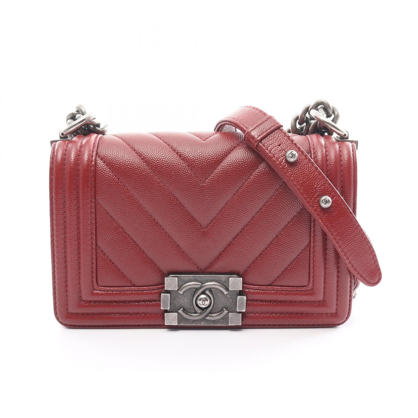 Chanel Boy V-Stitch Caviar Shoulder Bag