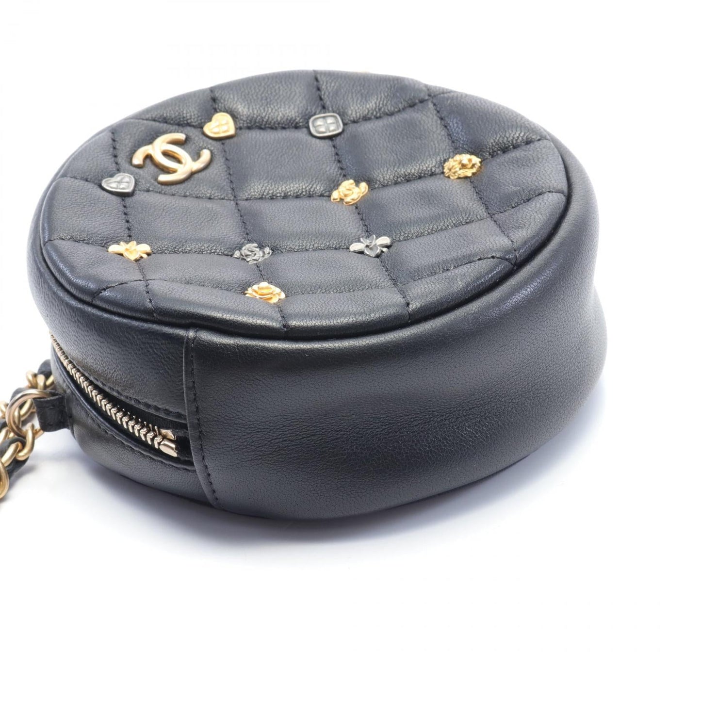 Chanel Quilted Leather Round Chain Crossbody Bag Leather Crossbody Bag in New Condition