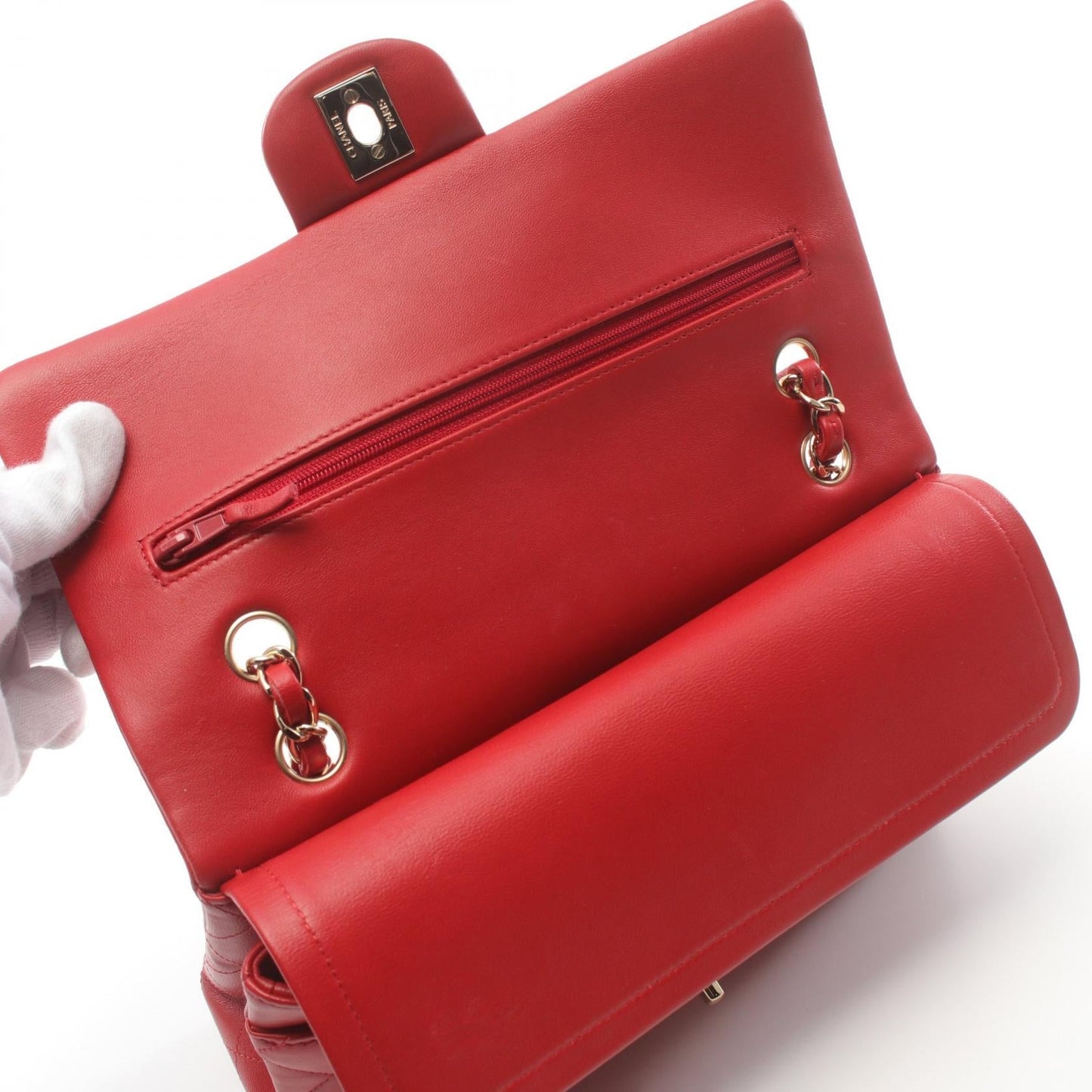 Chanel Matelasse W Flap Shoulder Bag Red