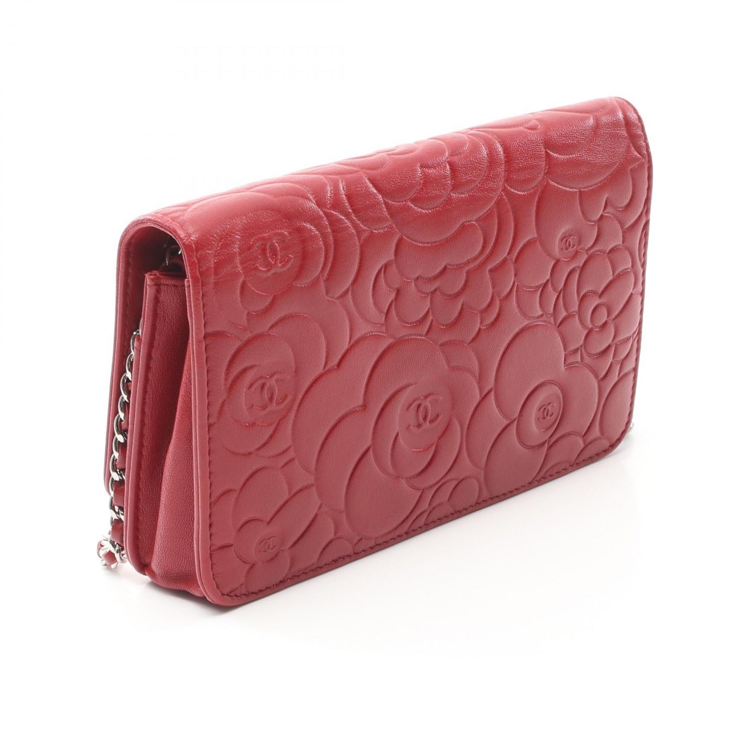 Chanel Camellia Lambskin Shoulder Bag Red
