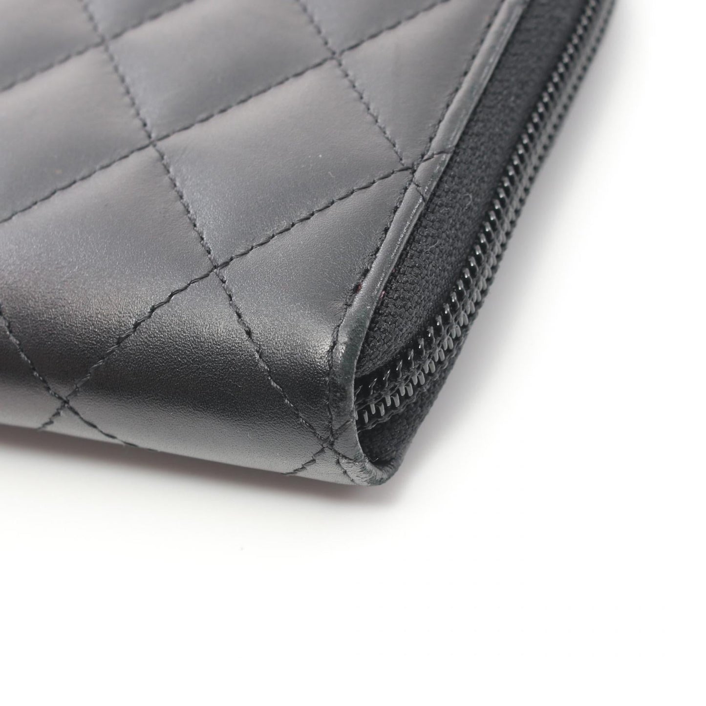 Chanel Cambon Line Leather Long Wallet Black