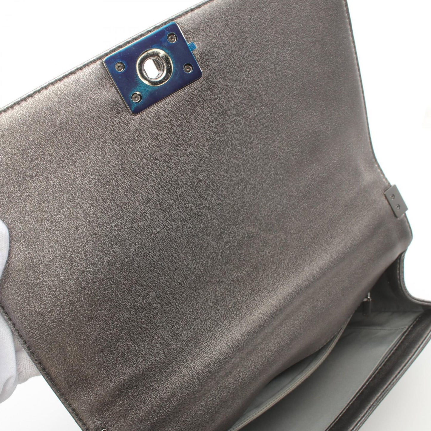 Chanel Boy Leather Shoulder Bag Silver