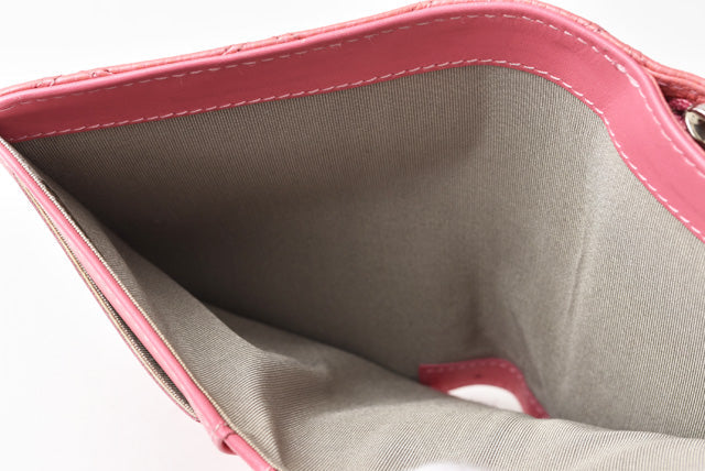 Chanel Quilted Leather Bifold Wallet Rose Silver Hardware