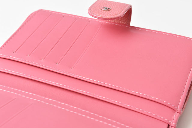 Chanel Quilted Leather Bifold Wallet Rose Silver Hardware