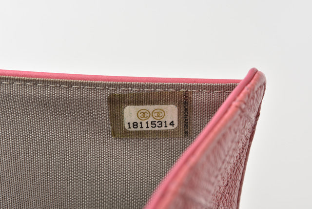 Chanel Quilted Leather Bifold Wallet Rose Silver Hardware