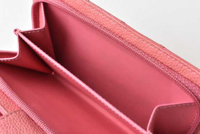 Chanel Quilted Leather Bifold Wallet Rose Silver Hardware