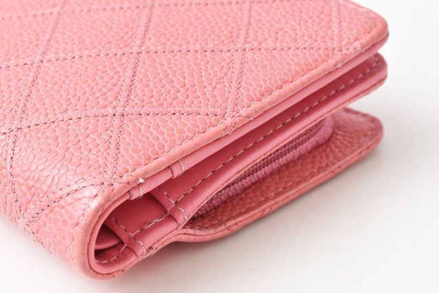 Chanel Quilted Leather Bifold Wallet Rose Silver Hardware
