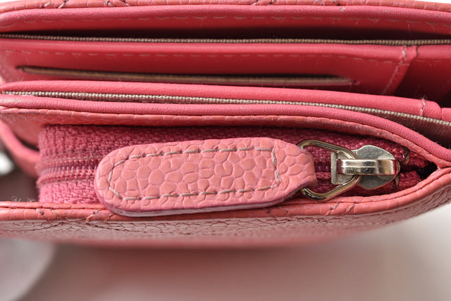 Chanel Quilted Leather Bifold Wallet Rose Silver Hardware