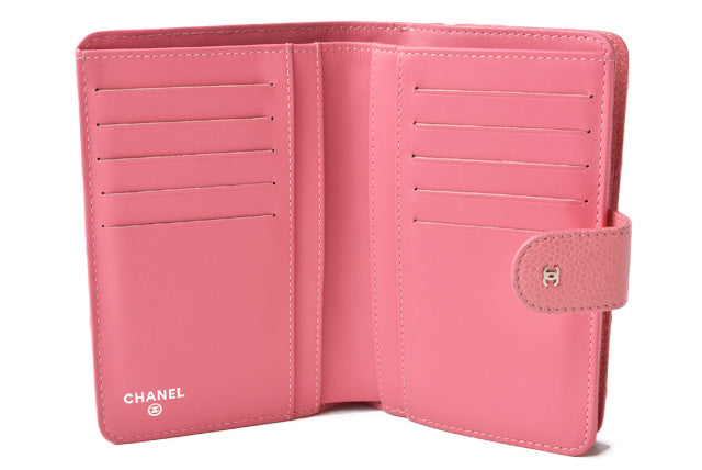 Chanel Quilted Leather Bifold Wallet Rose Silver Hardware