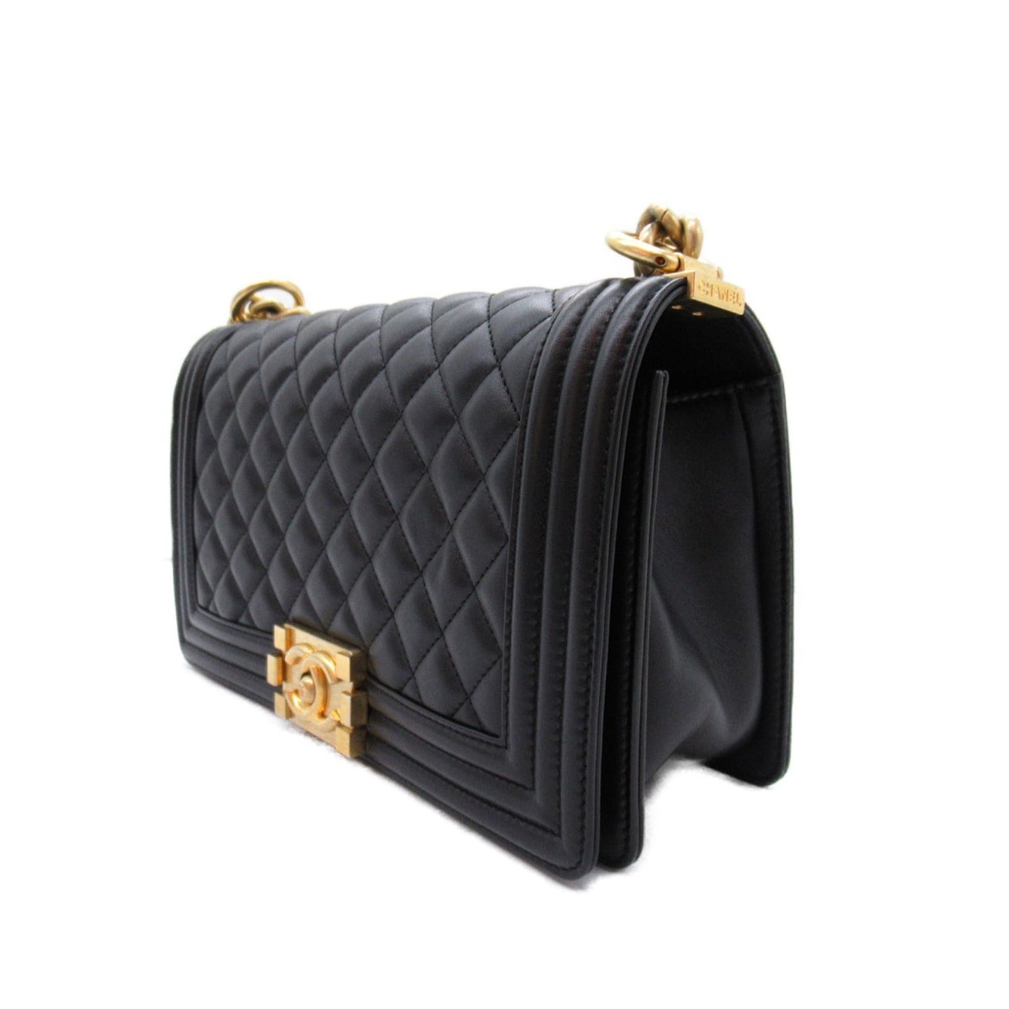 Chanel Boy Lambskin Chain Shoulder Bag Black
