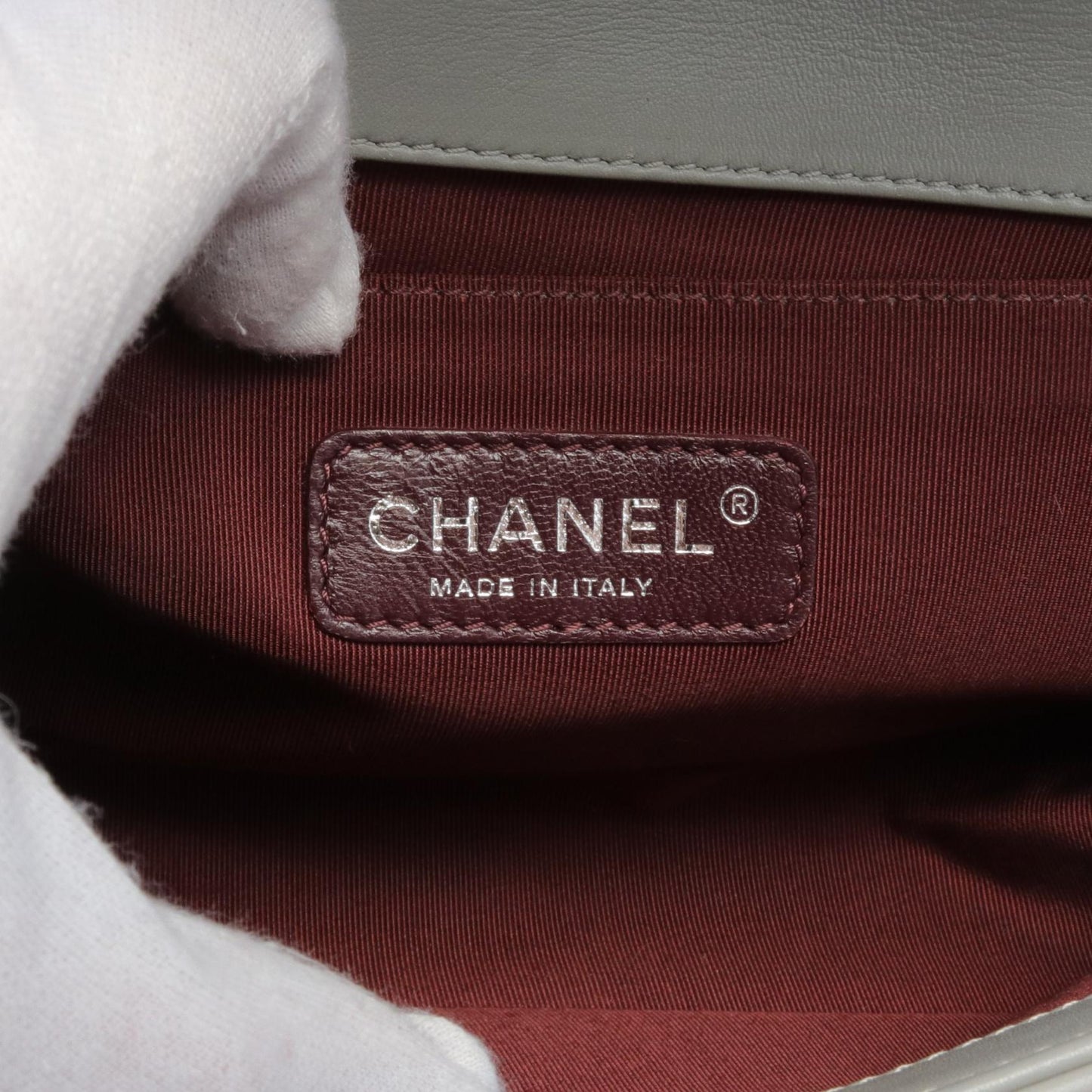 Chanel Boy Chevron Leather Shoulder Bag Gray
