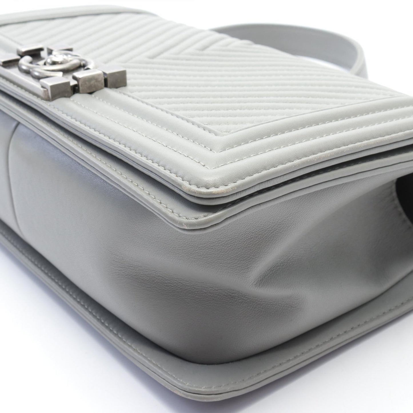 Chanel Boy Chevron Leather Shoulder Bag Gray