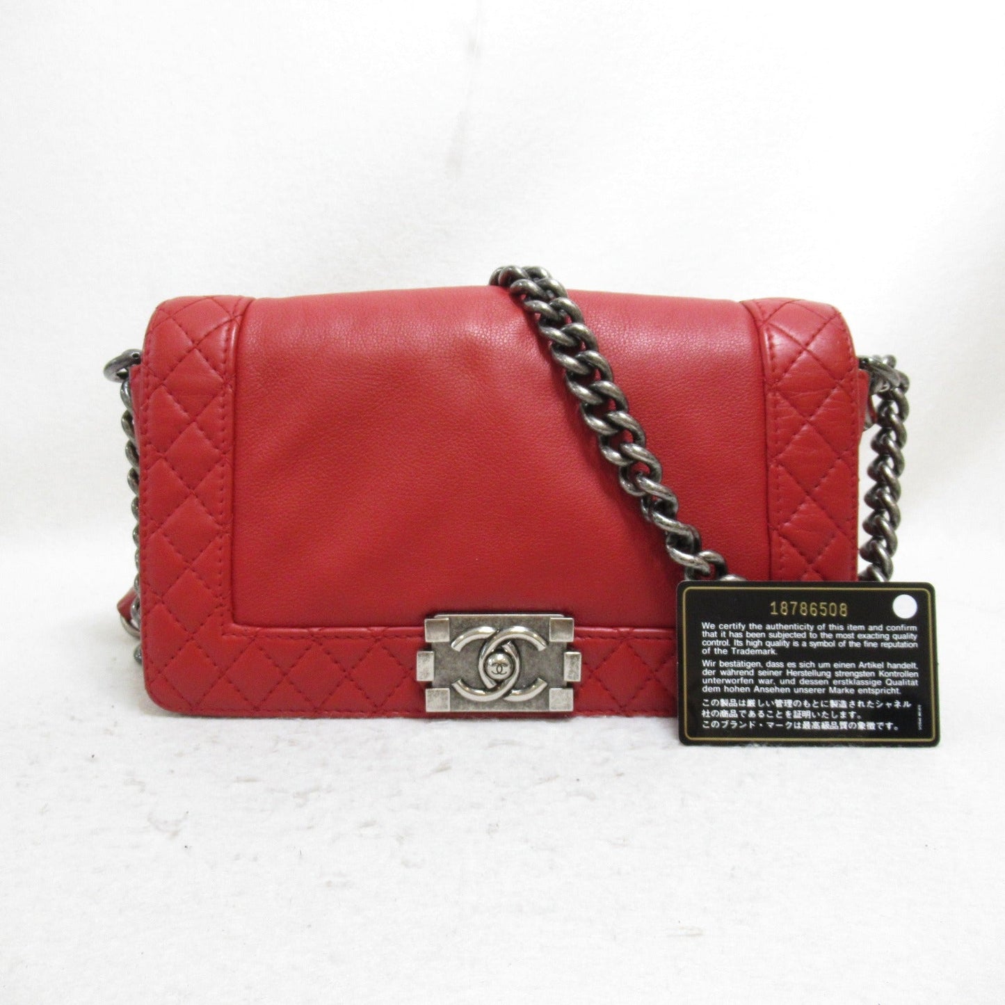 Chanel Boy Chain Shoulder Bag Red Leather