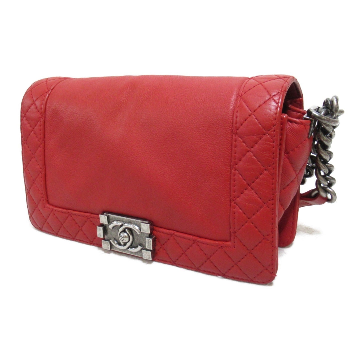 Chanel Boy Chain Shoulder Bag Red Leather