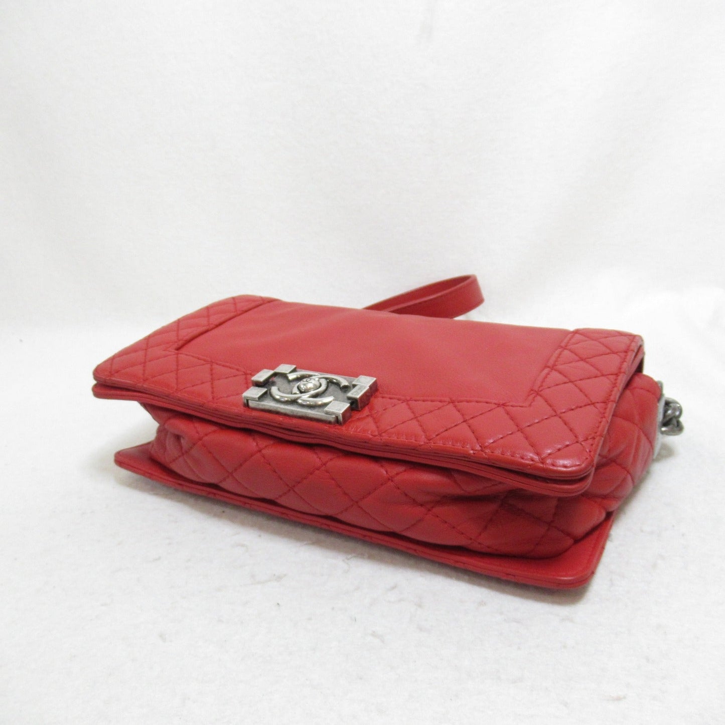 Chanel Boy Chain Shoulder Bag Red Leather