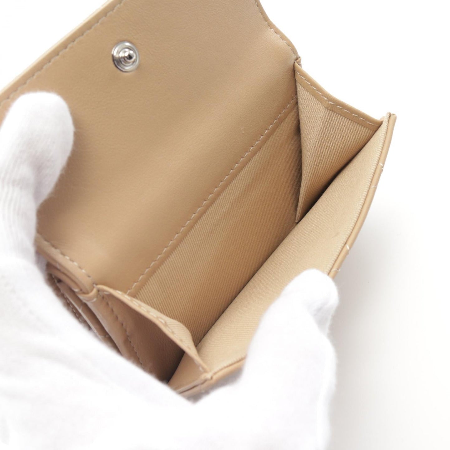Chanel Leather Tri-Fold Wallet Beige