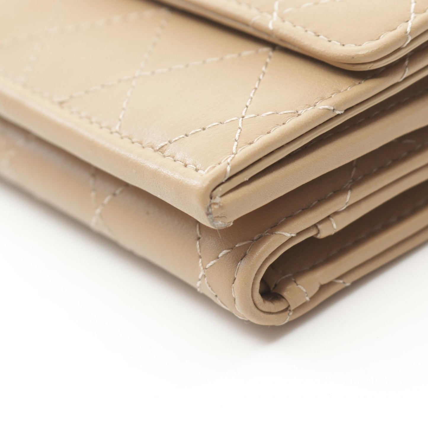 Chanel Leather Tri-Fold Wallet Beige