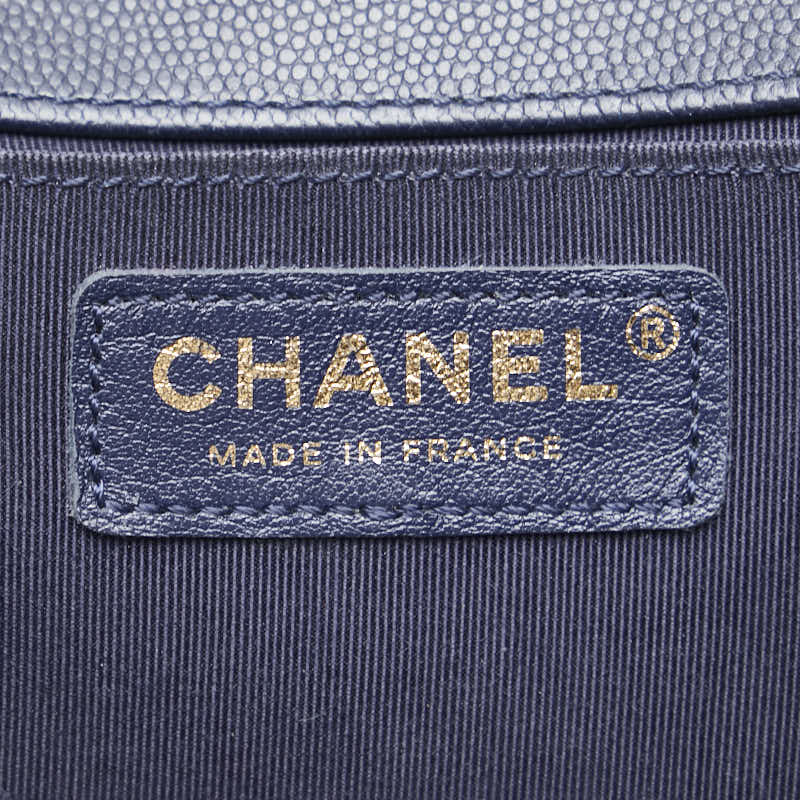 Chanel Boy Caviar Chain Shoulder Bag Navy