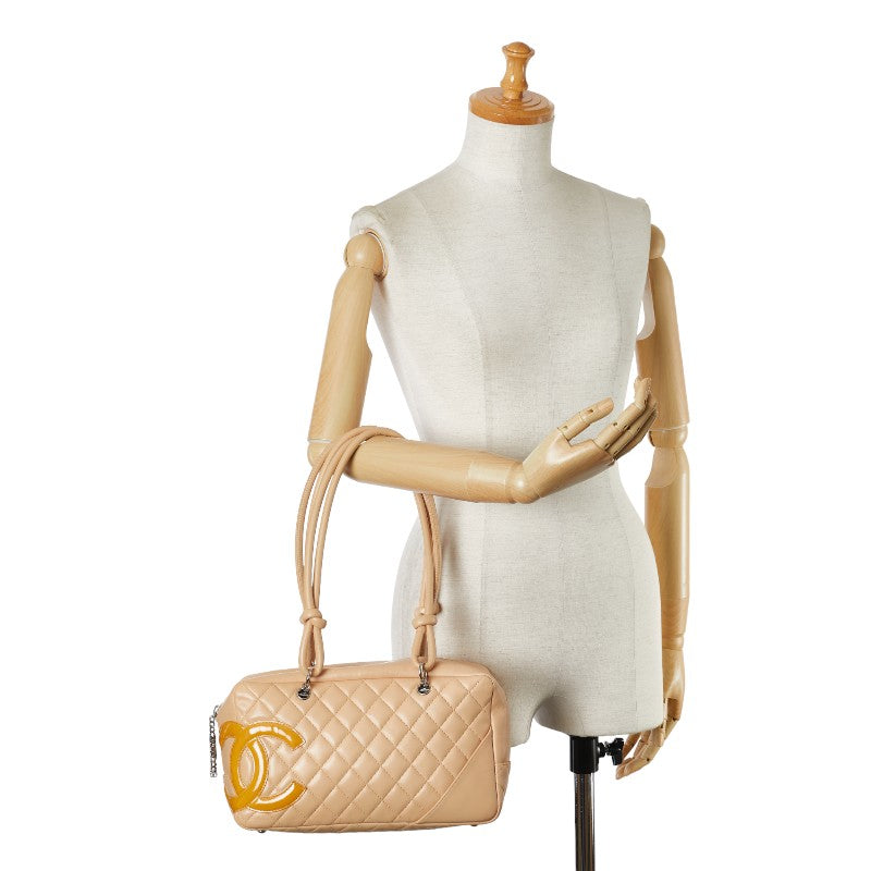 Chanel Cambon Line Leather Handbag Beige Yellow