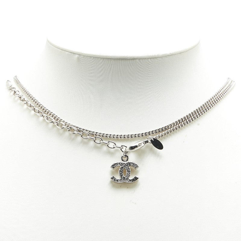 Chanel Coco Mark Long Chain Necklace Silver