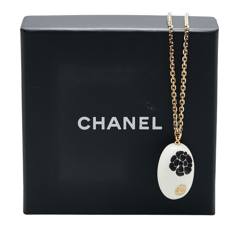 Chanel Camellia Coco Mark Necklace Gold White Black