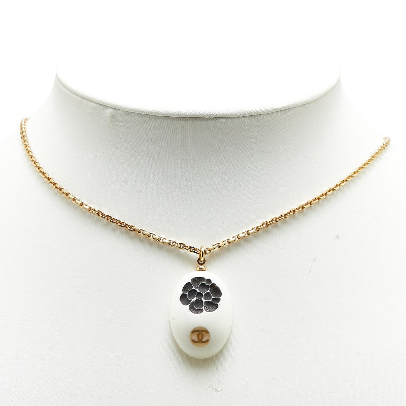 Chanel Camellia Coco Mark Necklace Gold White Black