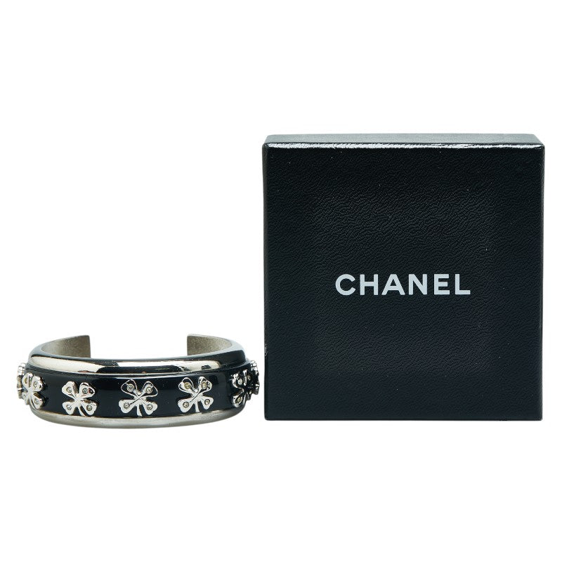 Chanel Clover Rhinestone Bangle Silver Black