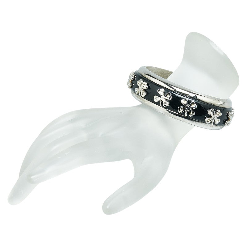 Chanel Clover Rhinestone Bangle Silver Black