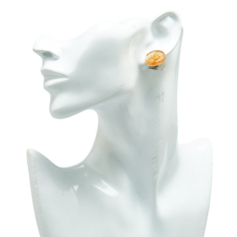 Chanel Coco Mark Round Earrings Plastic Metal
