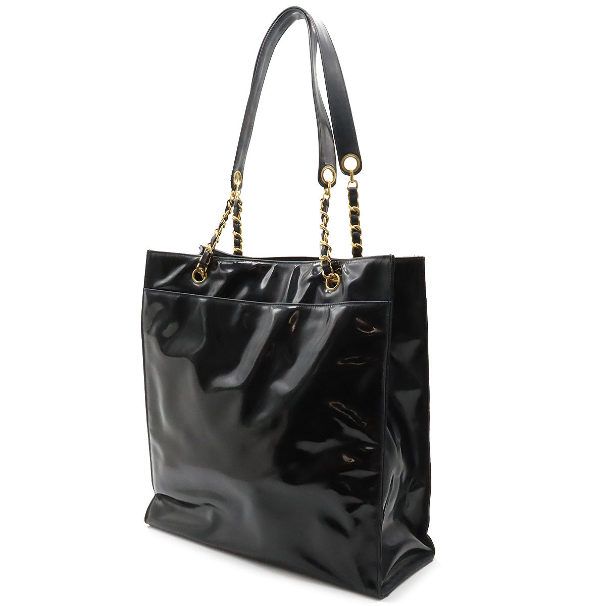 Chanel Coco Mark Patent Leather Chain Shoulder Tote Bag A05464