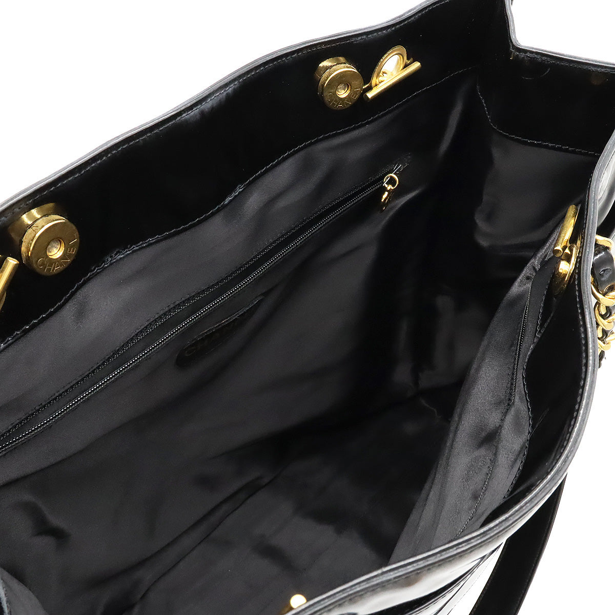 Chanel Coco Mark Patent Leather Chain Shoulder Tote Bag A05464