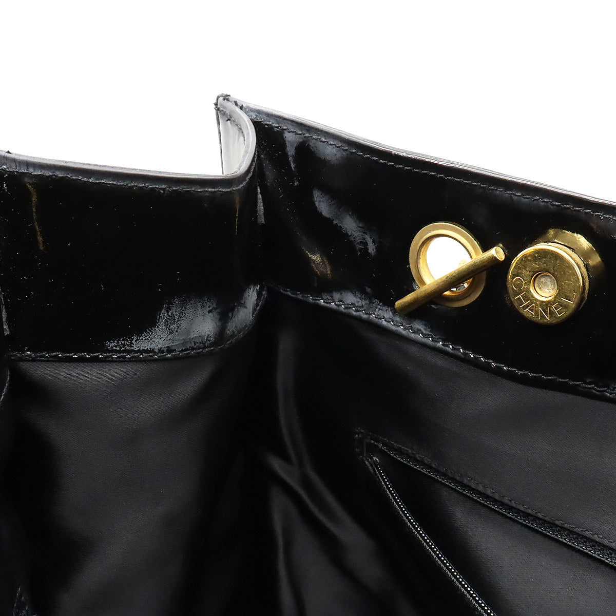 Chanel Coco Mark Patent Leather Chain Shoulder Tote Bag A05464