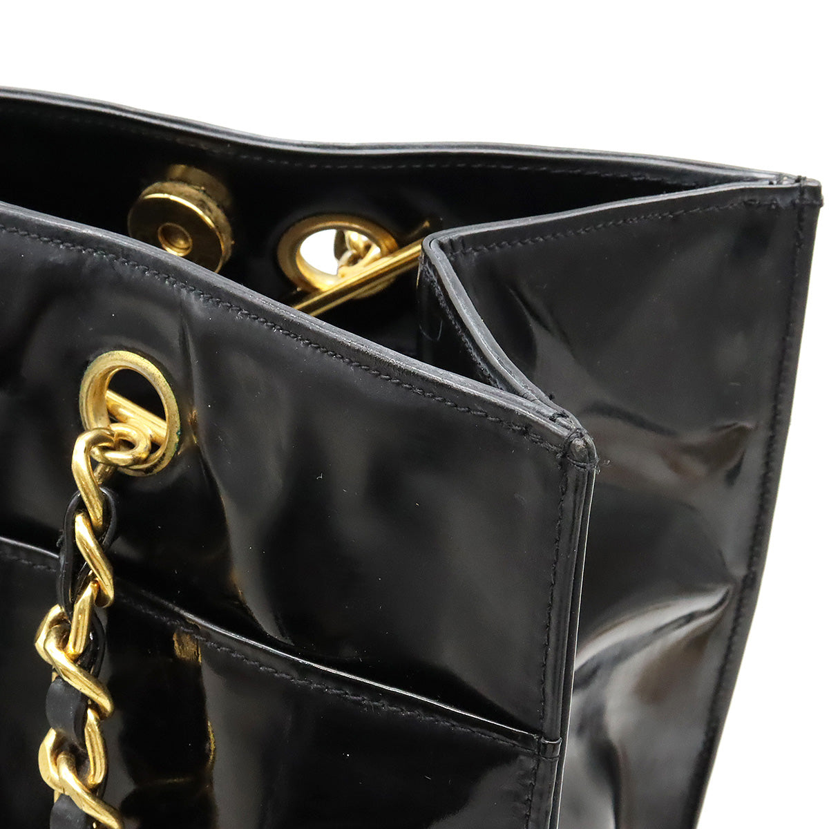Chanel Coco Mark Patent Leather Chain Shoulder Tote Bag A05464