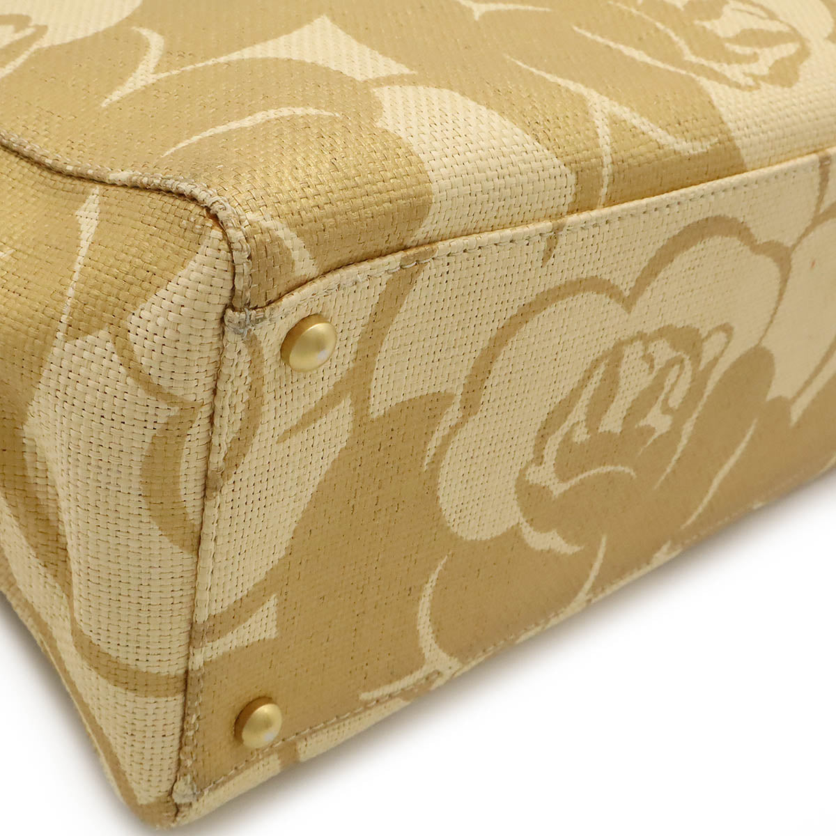 Chanel Camellia Straw Leather Tote Bag