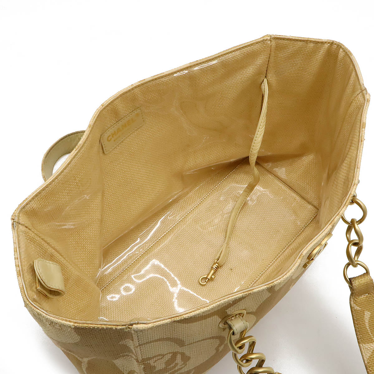 Chanel Camellia Straw Leather Tote Bag