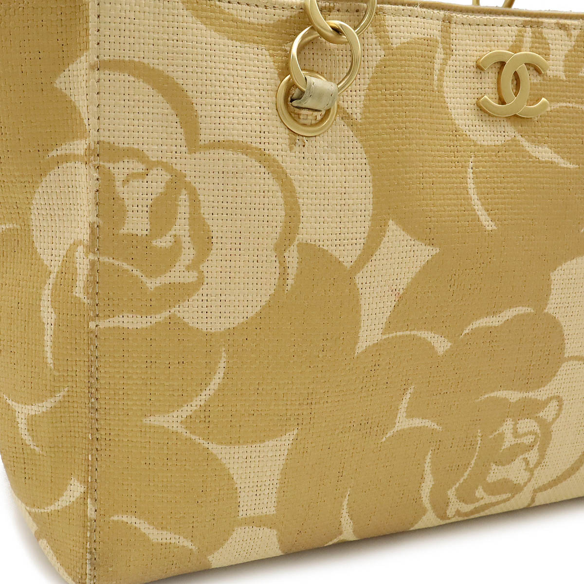 Chanel Camellia Straw Leather Tote Bag