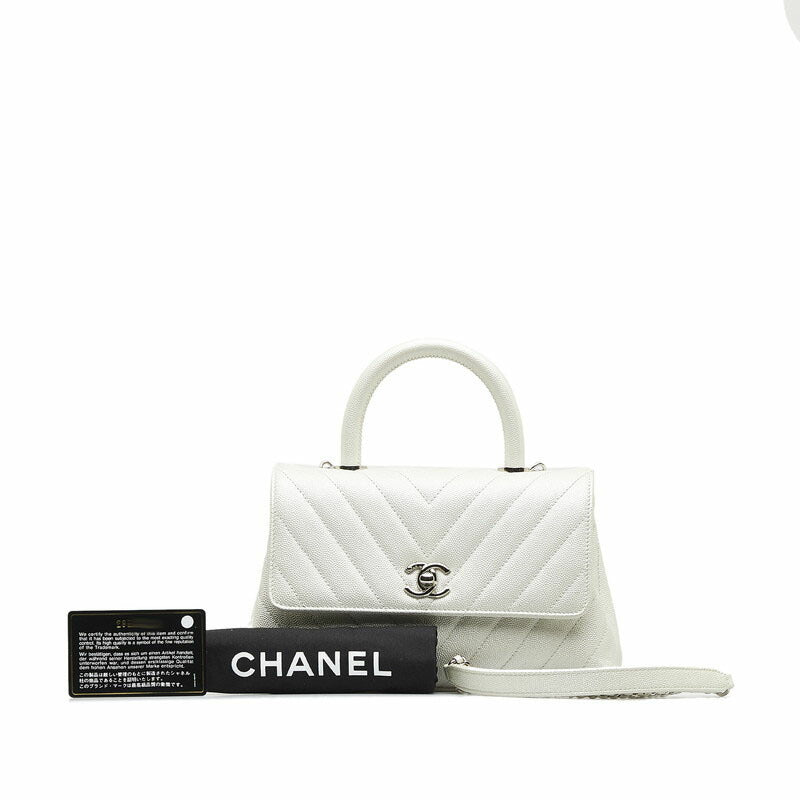Chanel Chevron V-Stitch Coco Handle Caviar Skin Handbag