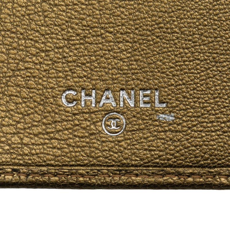 Chanel Leather Tri-Fold Wallet Metallic Khaki