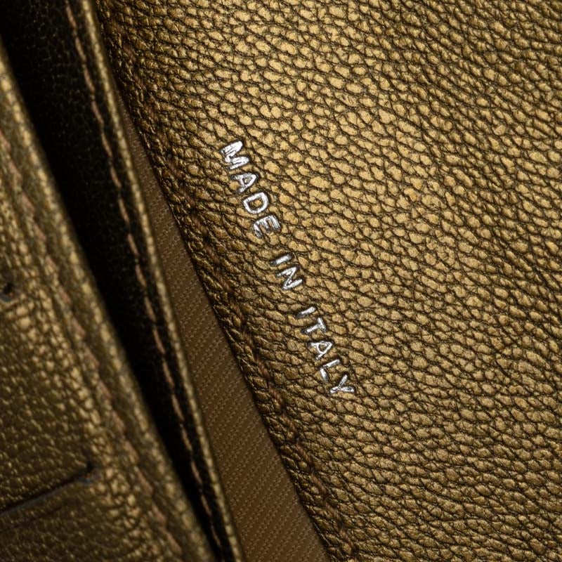 Chanel Leather Tri-Fold Wallet Metallic Khaki
