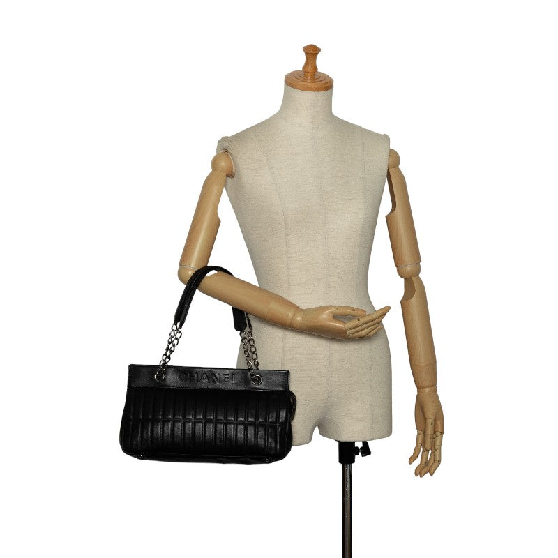 Chanel Leather Chocobar Logo Chain Shoulder Tote Bag