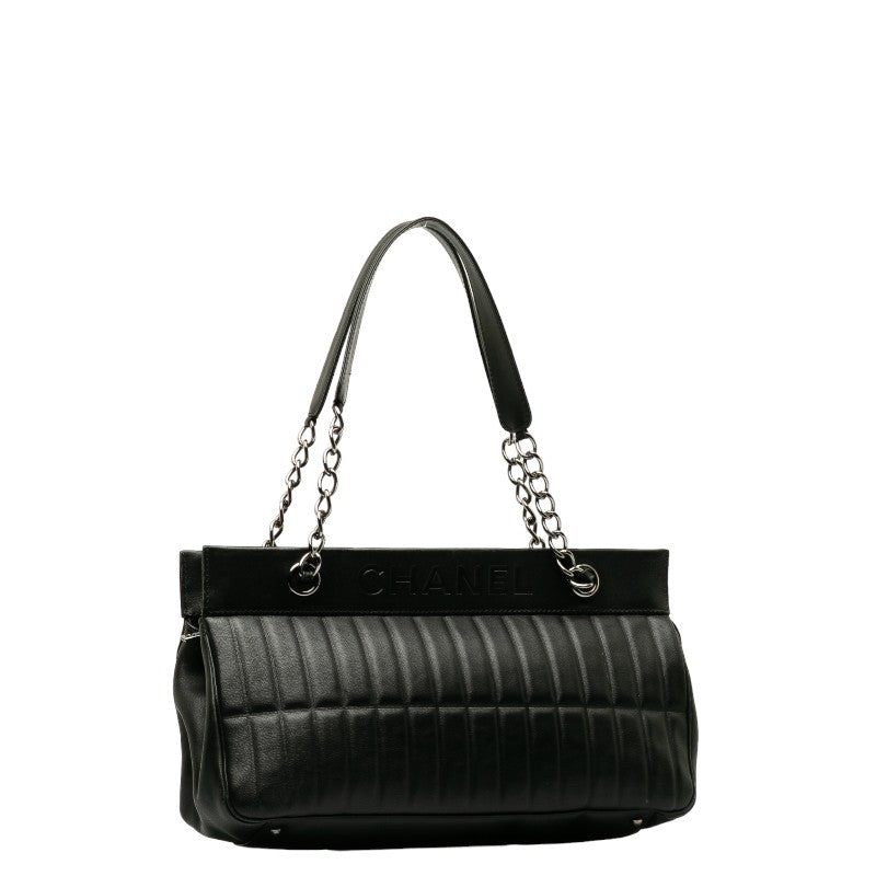 Chanel Leather Chocobar Logo Chain Shoulder Tote Bag
