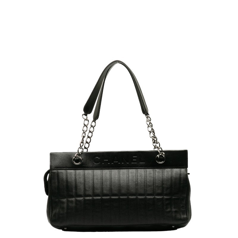 Chanel Leather Chocobar Logo Chain Shoulder Tote Bag