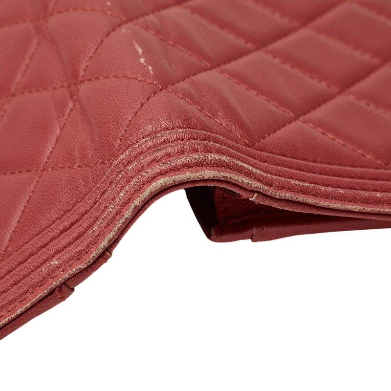 Chanel Boy Long Wallet Wine Red Leather