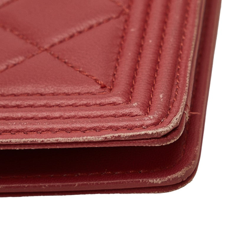 Chanel Boy Long Wallet Wine Red Leather