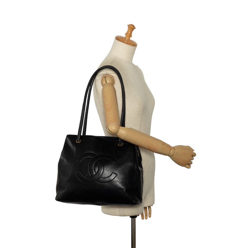 Chanel Coco Mark Leather Tote Bag Black