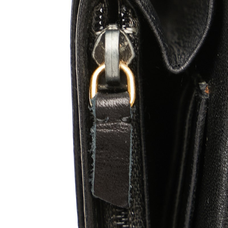 Chanel Camellia Matelasse GINZA Medium Compact Wallet Black Leather