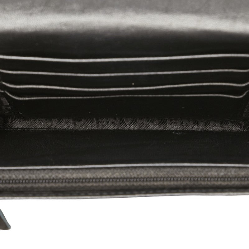 Chanel Camellia Matelasse GINZA Medium Compact Wallet Black Leather